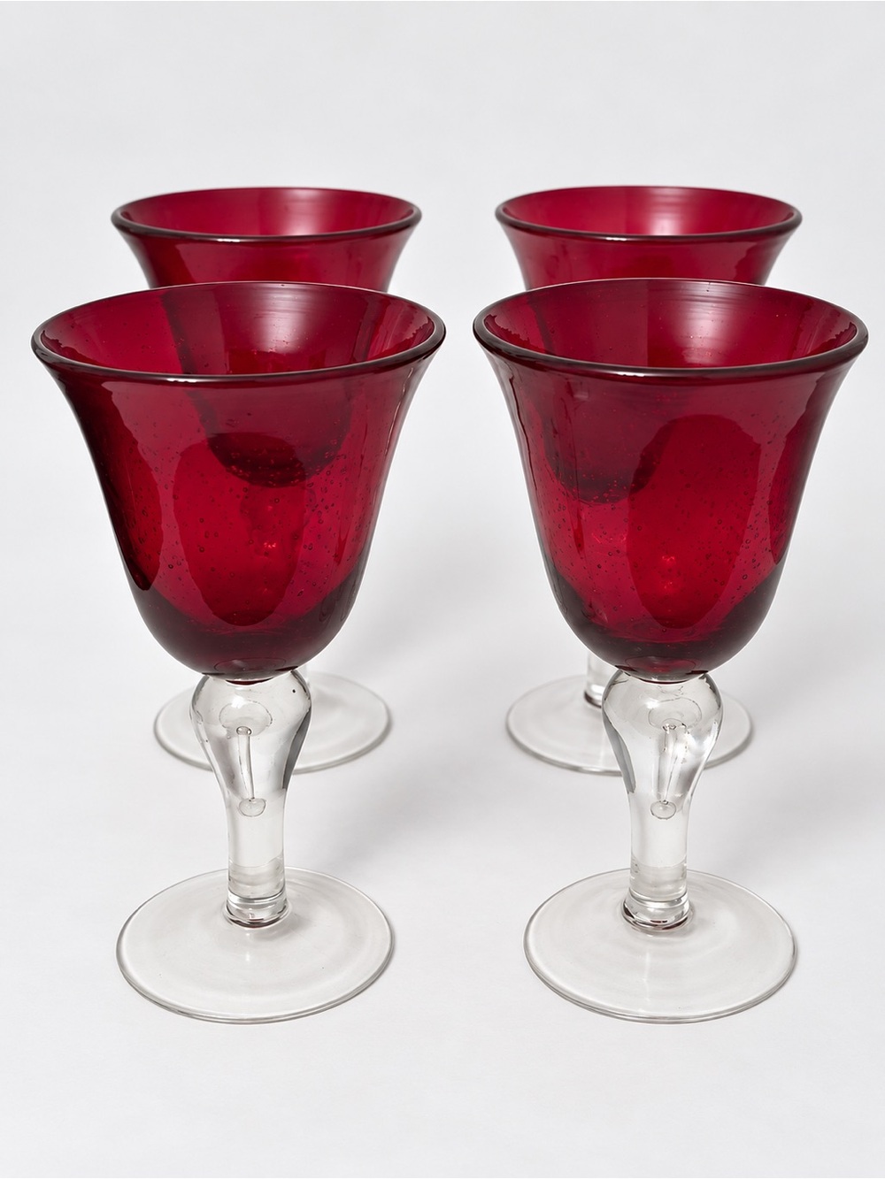 Ashland Ruby Red Goblet Wine Glasses with Clear Stems - Set of 4